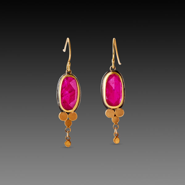 Ruby Drop Earrings with Gold Trios