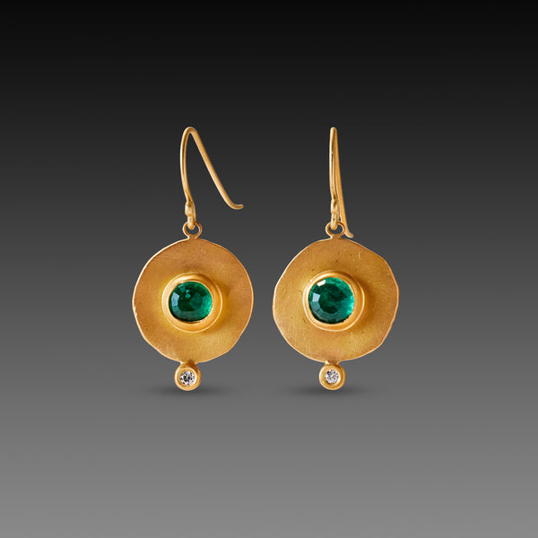 Hammered Gold Earrings with Emeralds