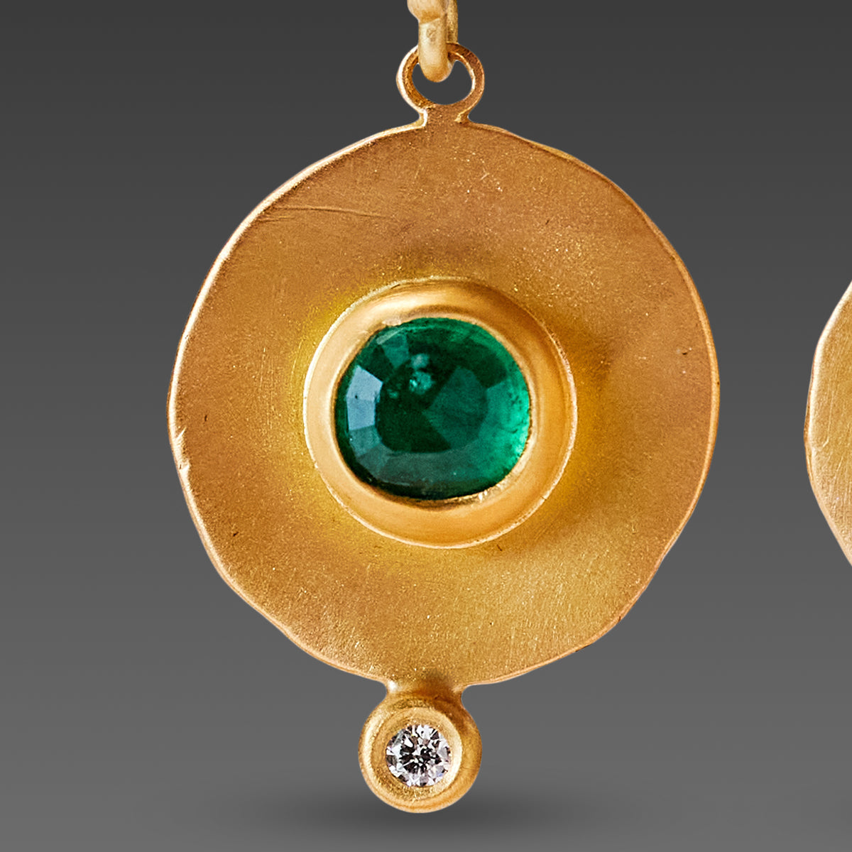 Hammered Gold Earrings with Emeralds