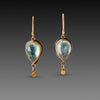 Moss Aquamarine Earrings with Gold Drops