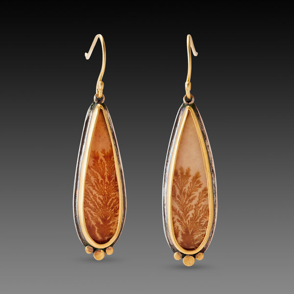 Dendritic Agate Earrings with Gold Trios