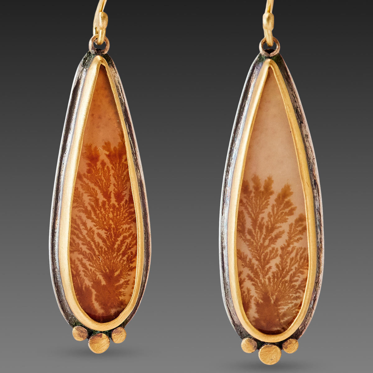 Dendritic Agate Earrings with Gold Trios