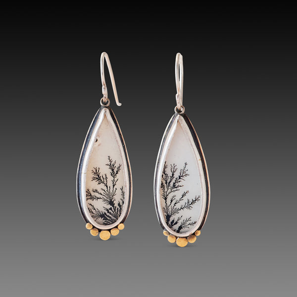 Dendritic Agate Earrings with Gold Dots