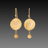 Hammered Gold Disk Earrings with Diamonds