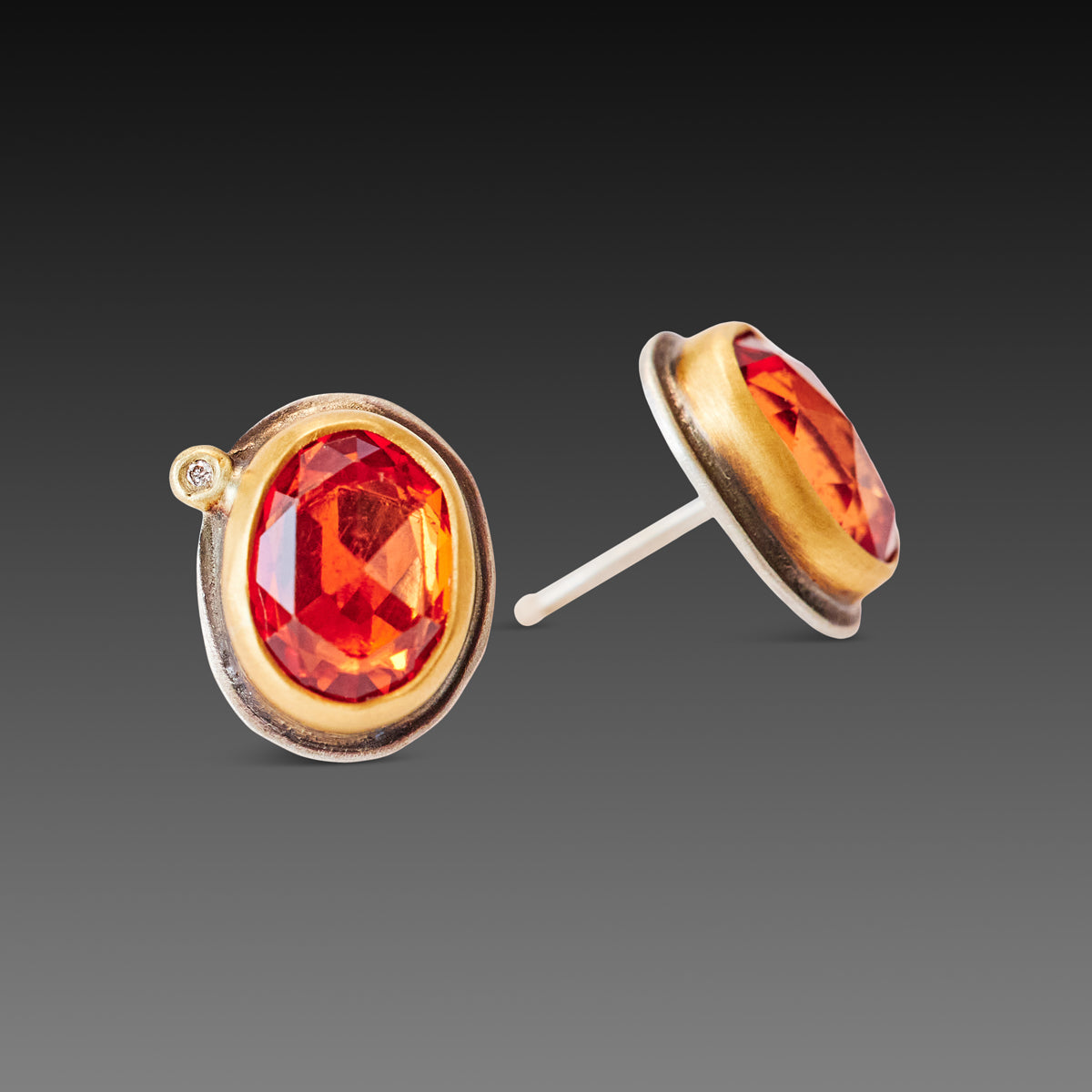 Orange Sapphire Stud Earrings