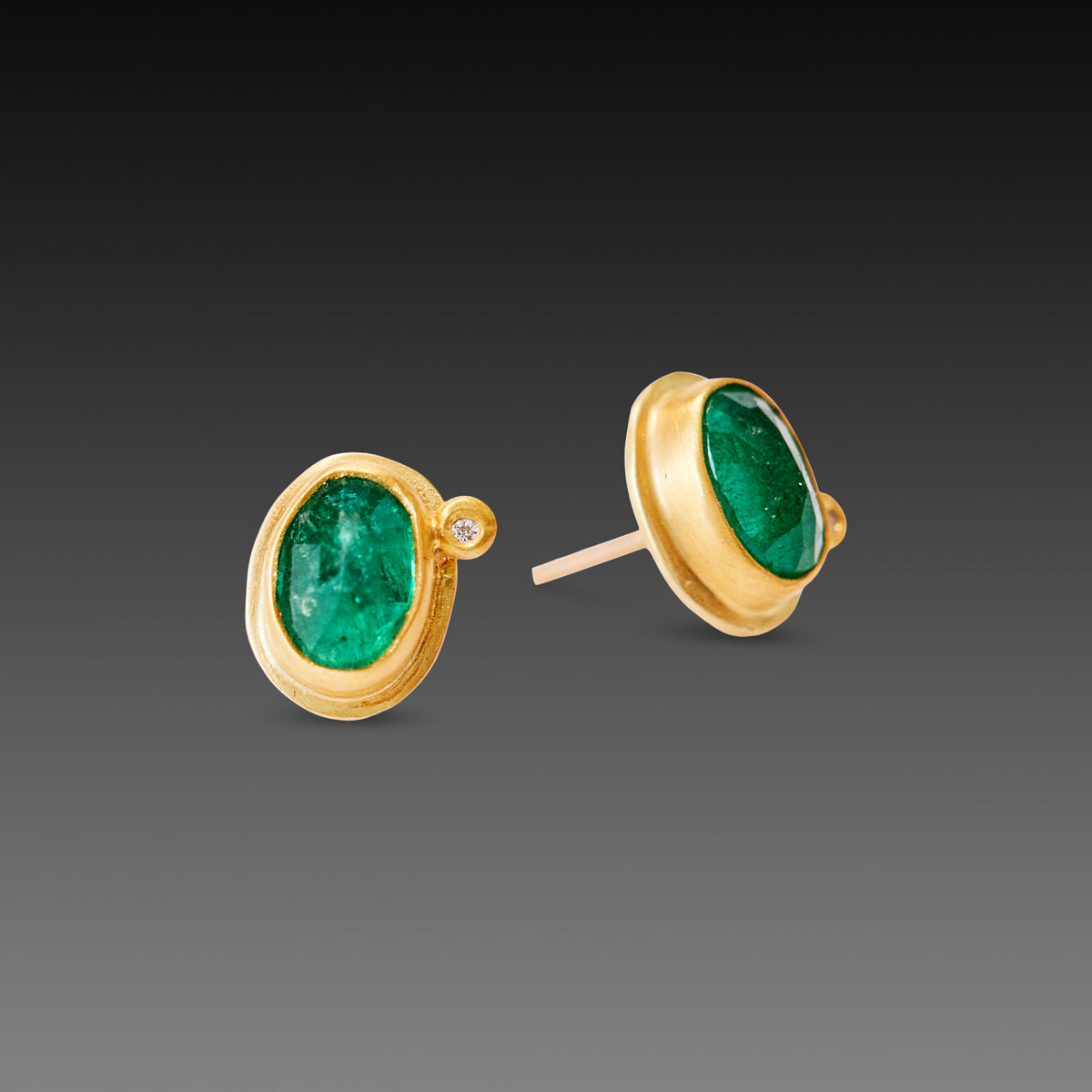 Oval Cut Natural Emerald Stud Earrings in 18k Solid Gold – ASSAY