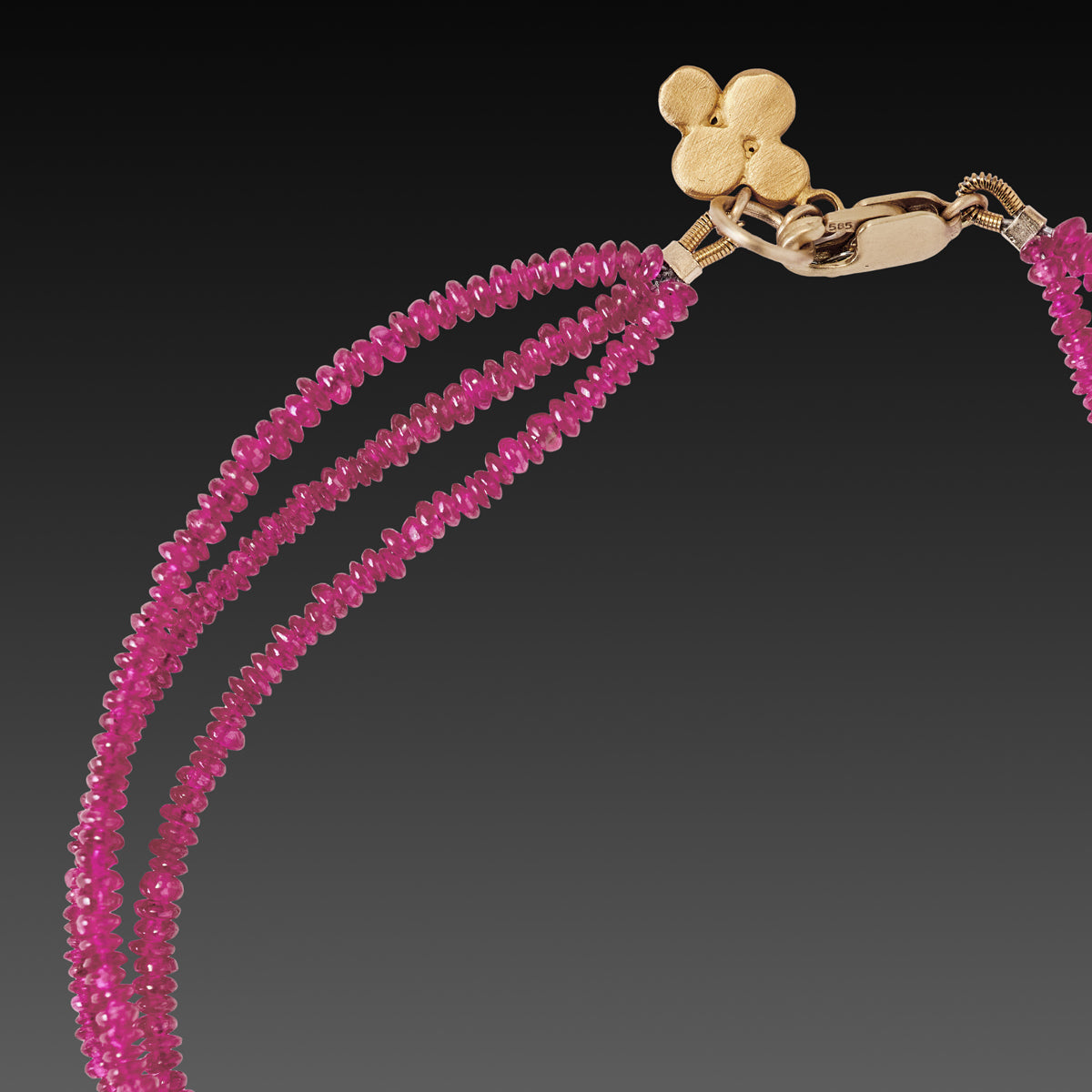 Triple Strand Ruby and Gold Bracelet