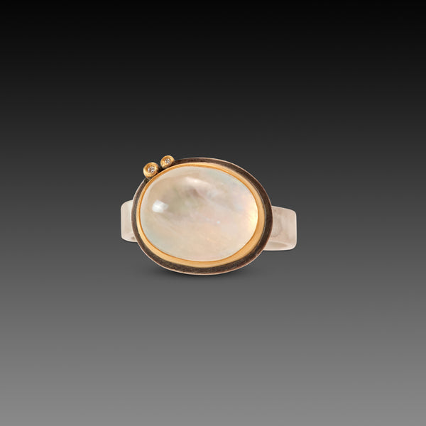 Moonstone Cabochon Ring with Diamonds