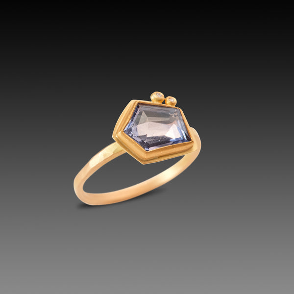 Geometric Blue Sapphire Ring with Diamonds