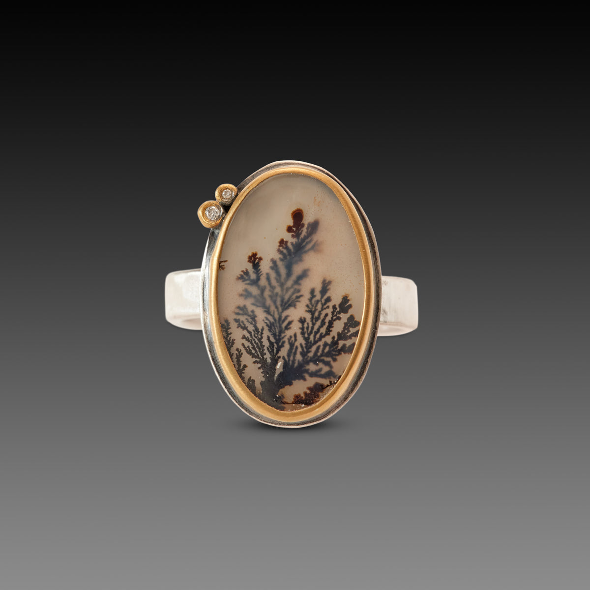 Dendritic Agate Ring with Diamonds