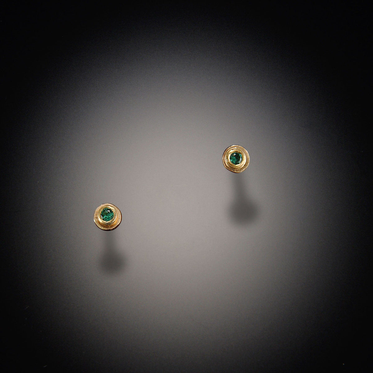 Gold Raised Dot Stud Earrings with Emeralds