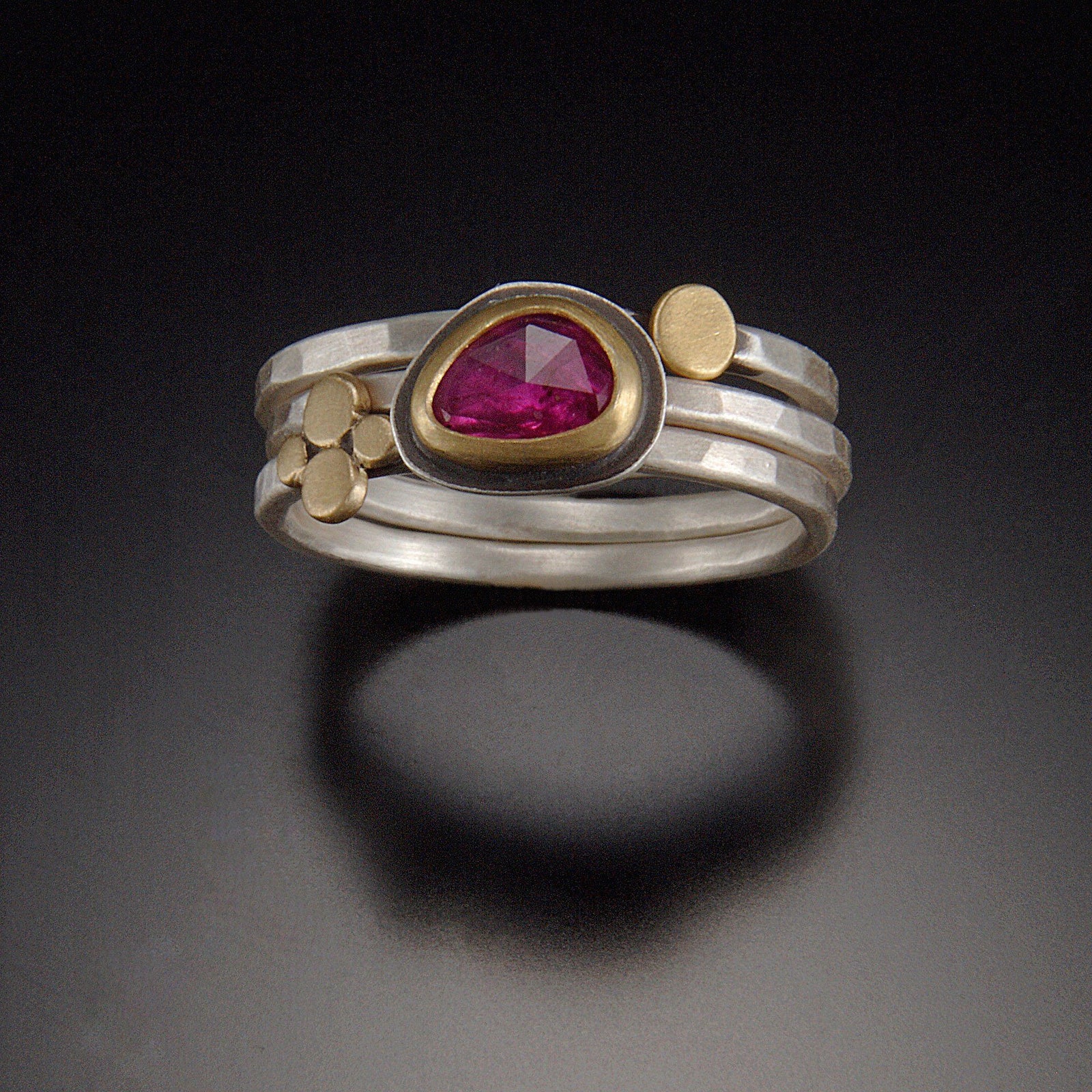 Ruby and Gold Dot Stacking Ring Set