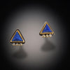 Triangle Lapis Stud Earrings with Three Diamond Dots