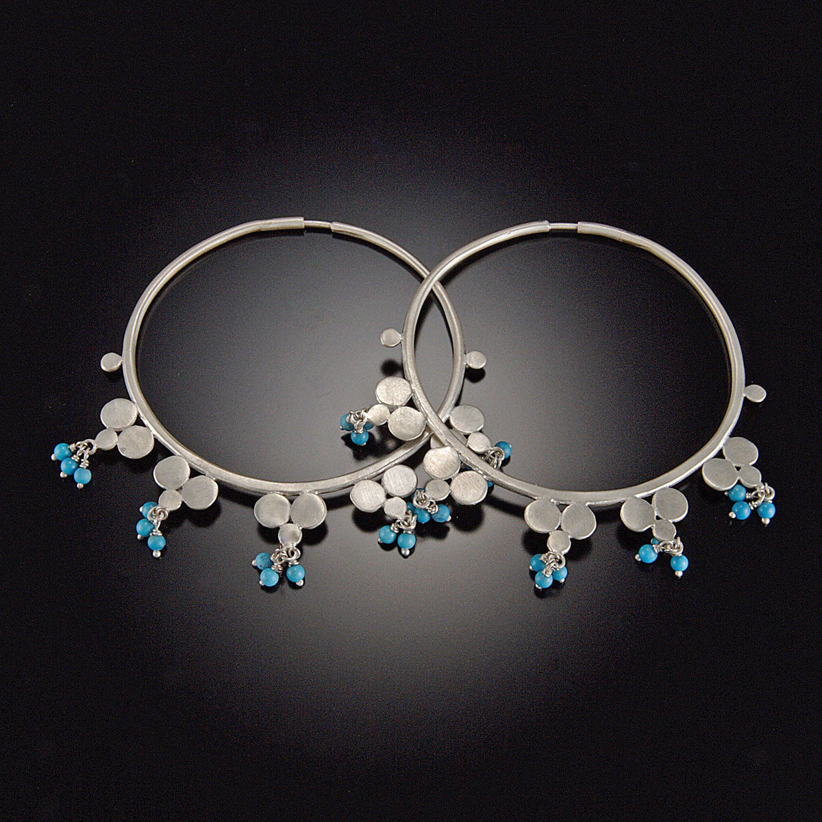 Multi Disk Hoop Earrings with Turquoise Clusters