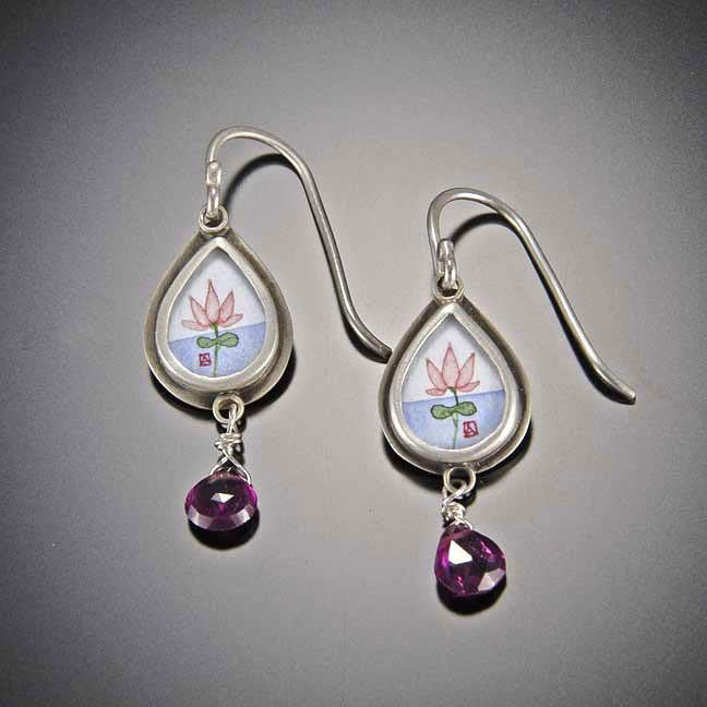 Tiny Lotus Earrings with Tourmaline