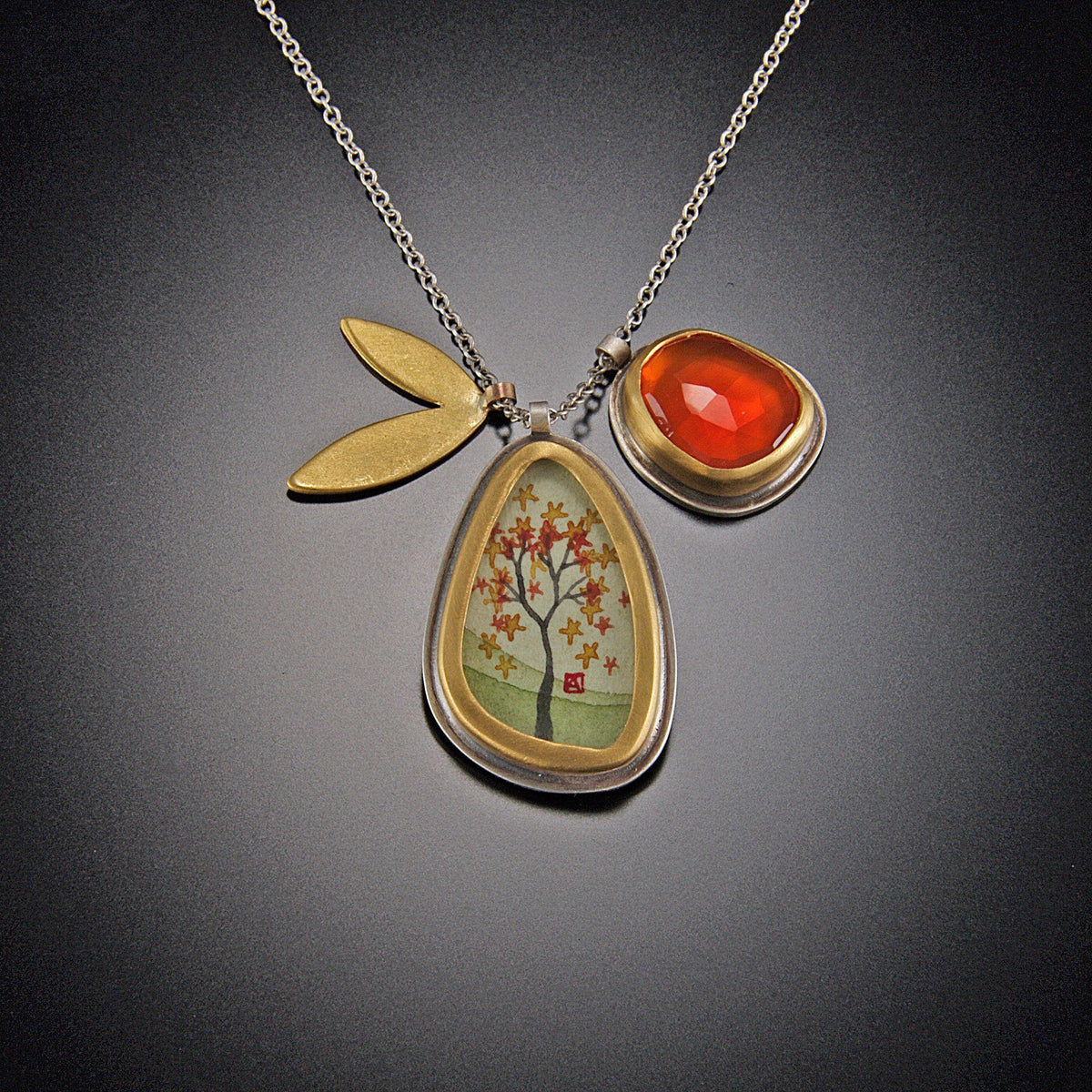 Autumn Maple and Carnelian Charm Necklace