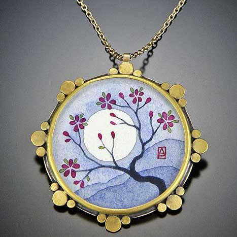 Plum Blossom Necklace with Gold Hammered Dots