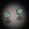 Turquoise Stud Earrings with Three Diamond Dots