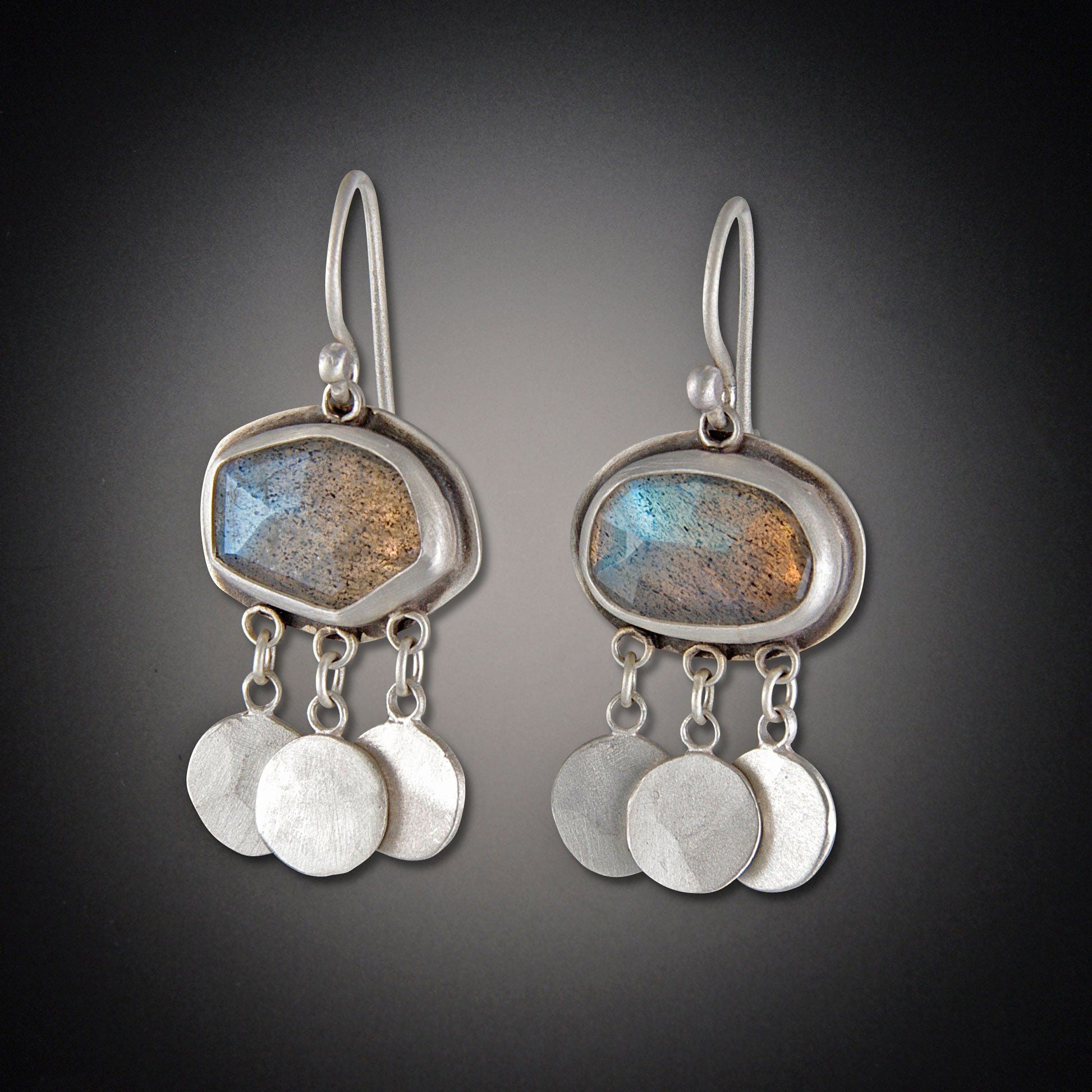 Labradorite Earrings with Medium Disk Drops