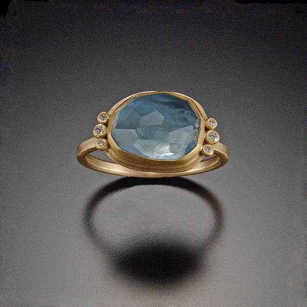 Rose Cut Aquamarine Ring with Six Diamonds – Ananda Khalsa