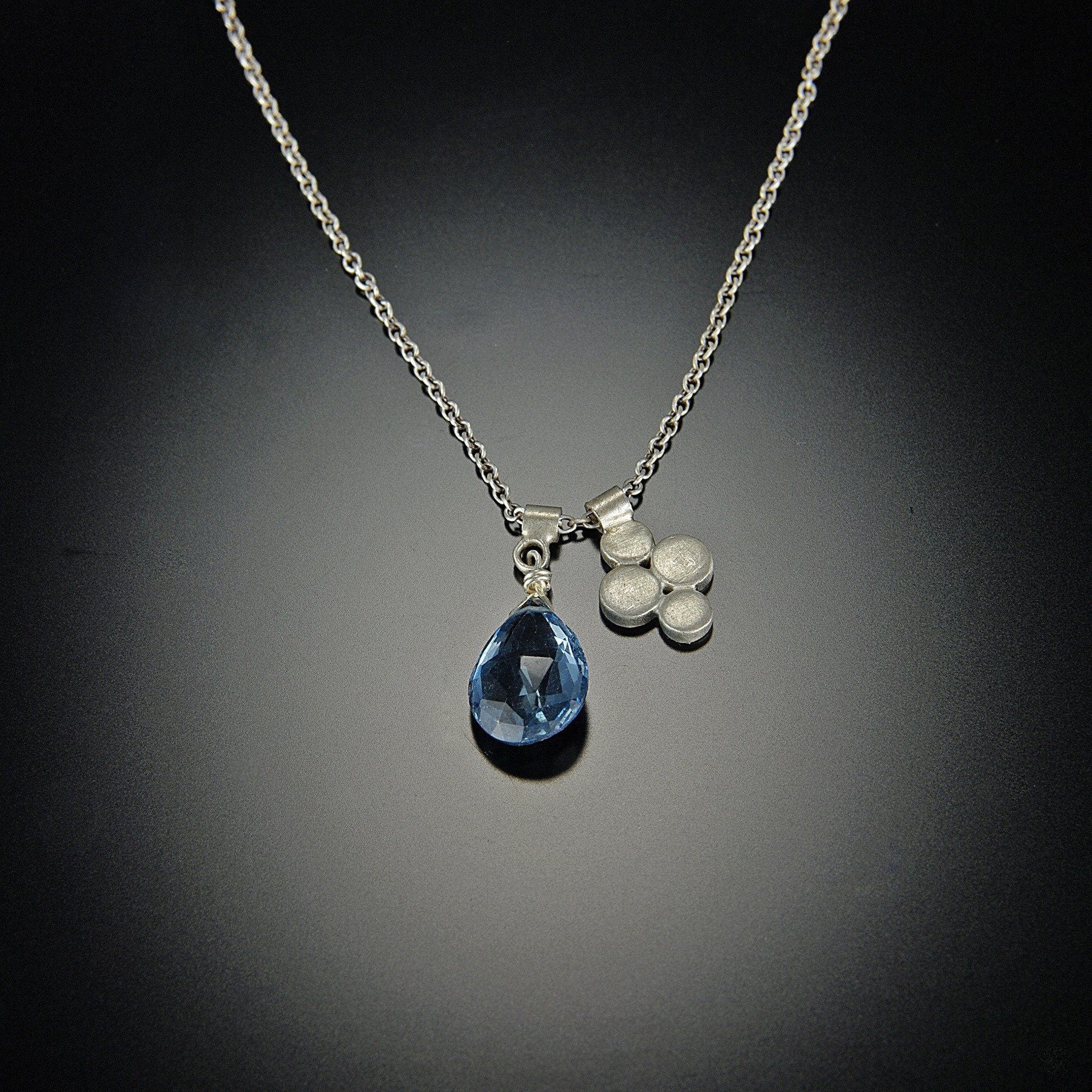 London Blue Topaz and Small Disk Charm Necklace