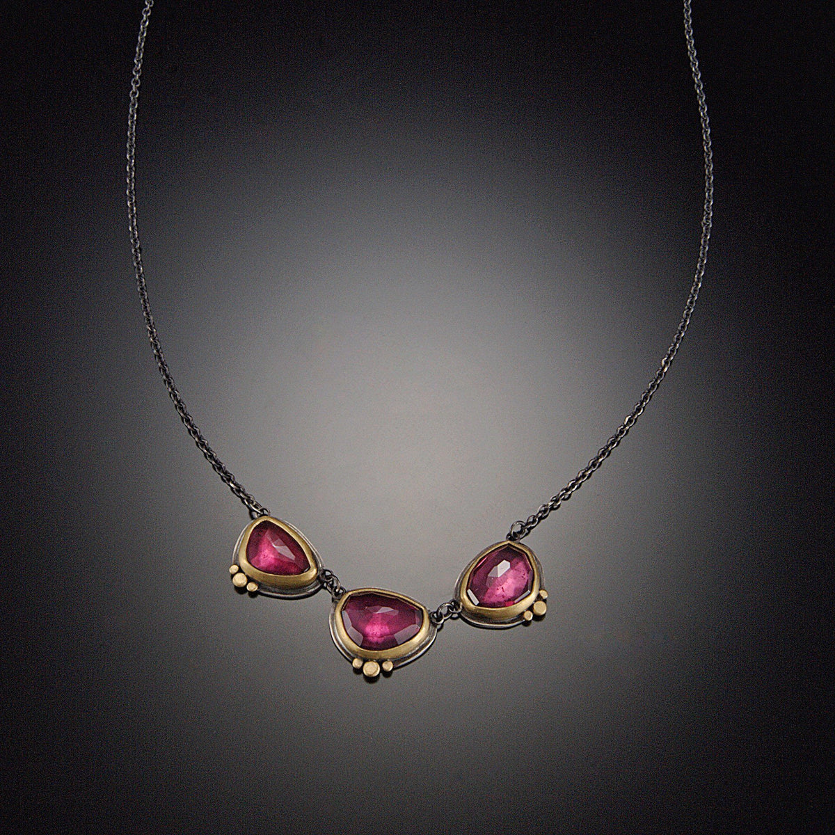 Three Garnet Necklace with Gold Dots