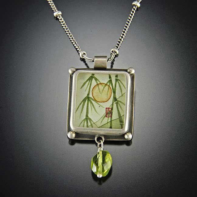 Small Rectangular Bamboo Necklace with Peridot