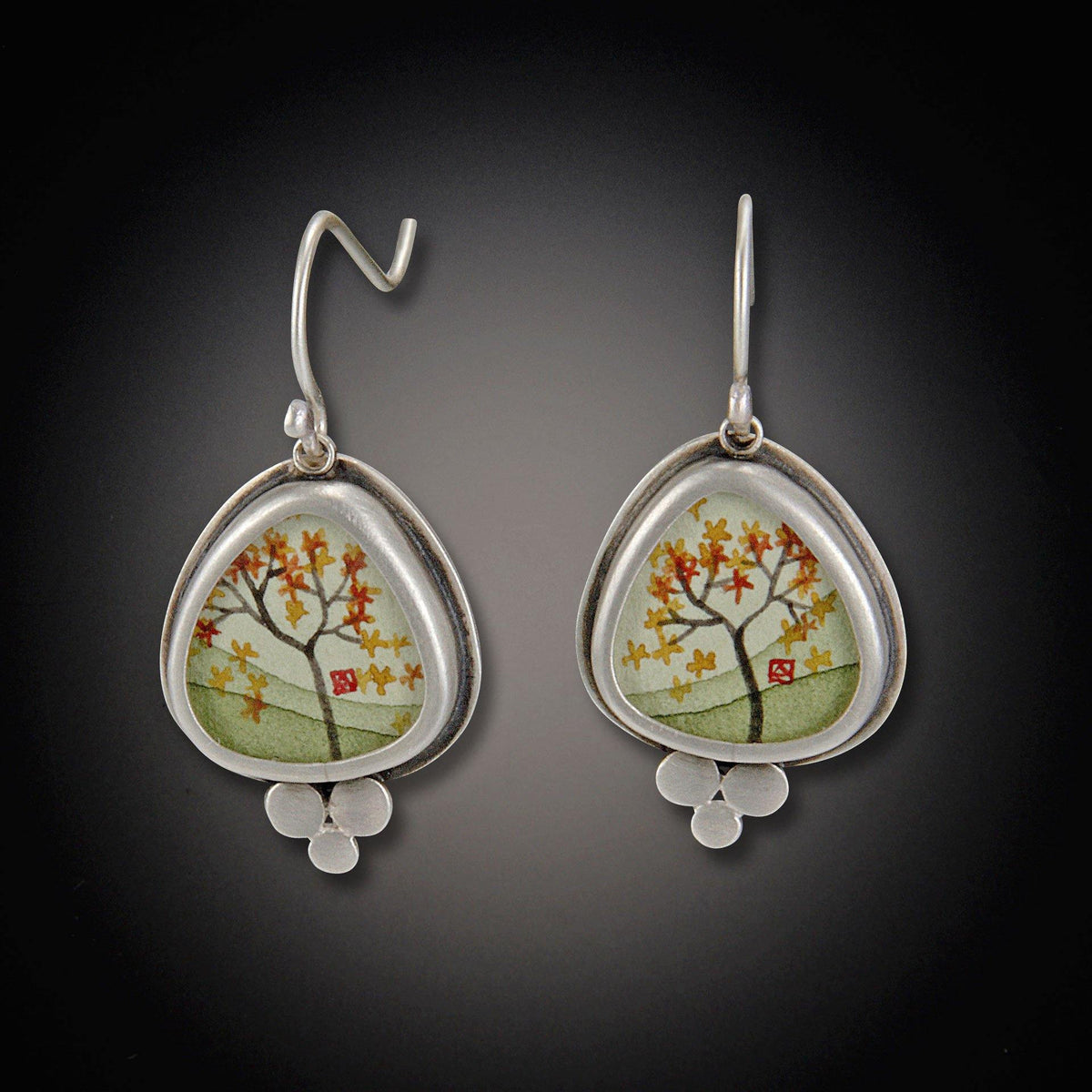 Short Organic Autumn Maple Earrings with Trios