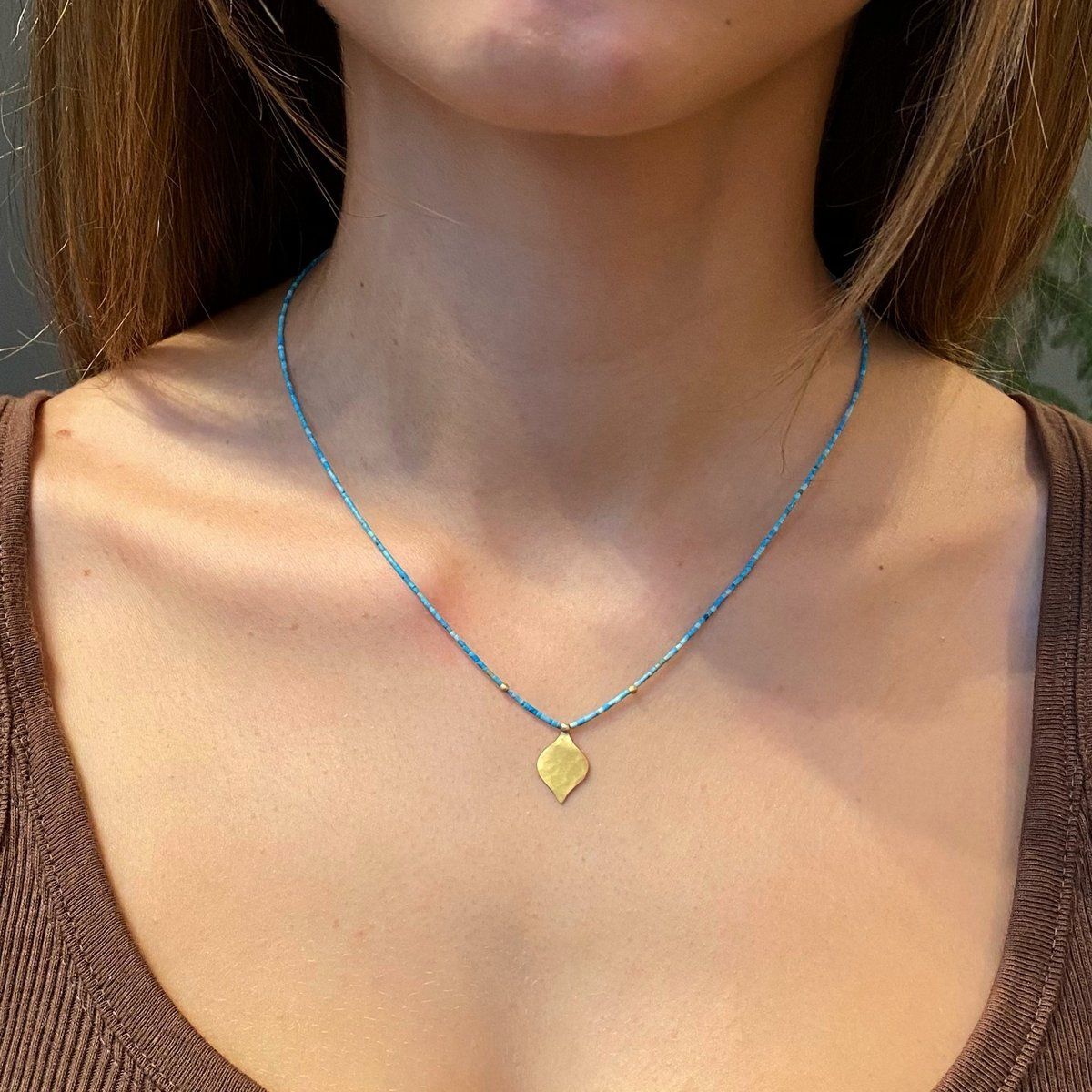 Turquoise Bead Necklace with 22k Charm