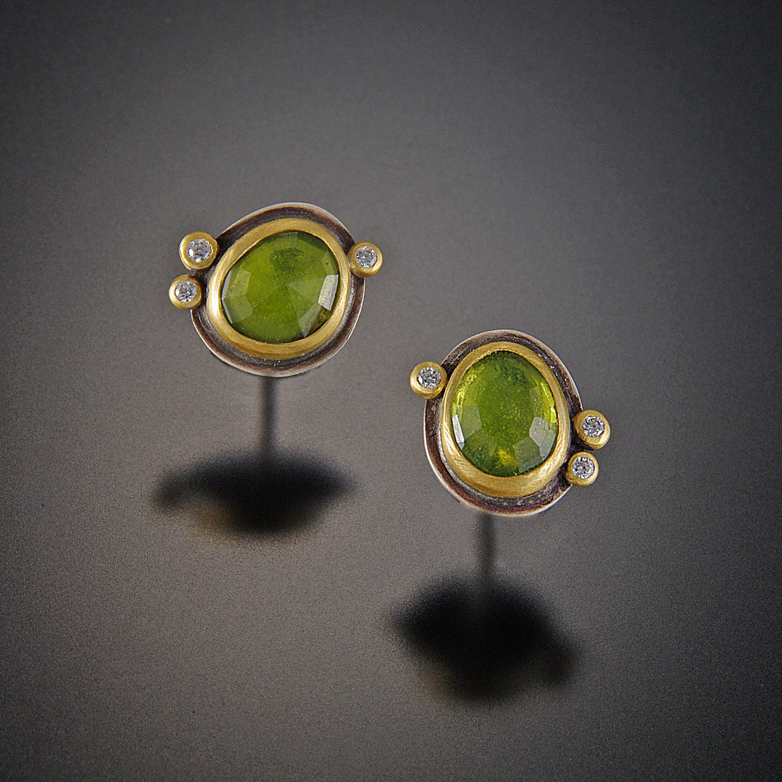 Vesuvianite Stud Earrings with Diamonds