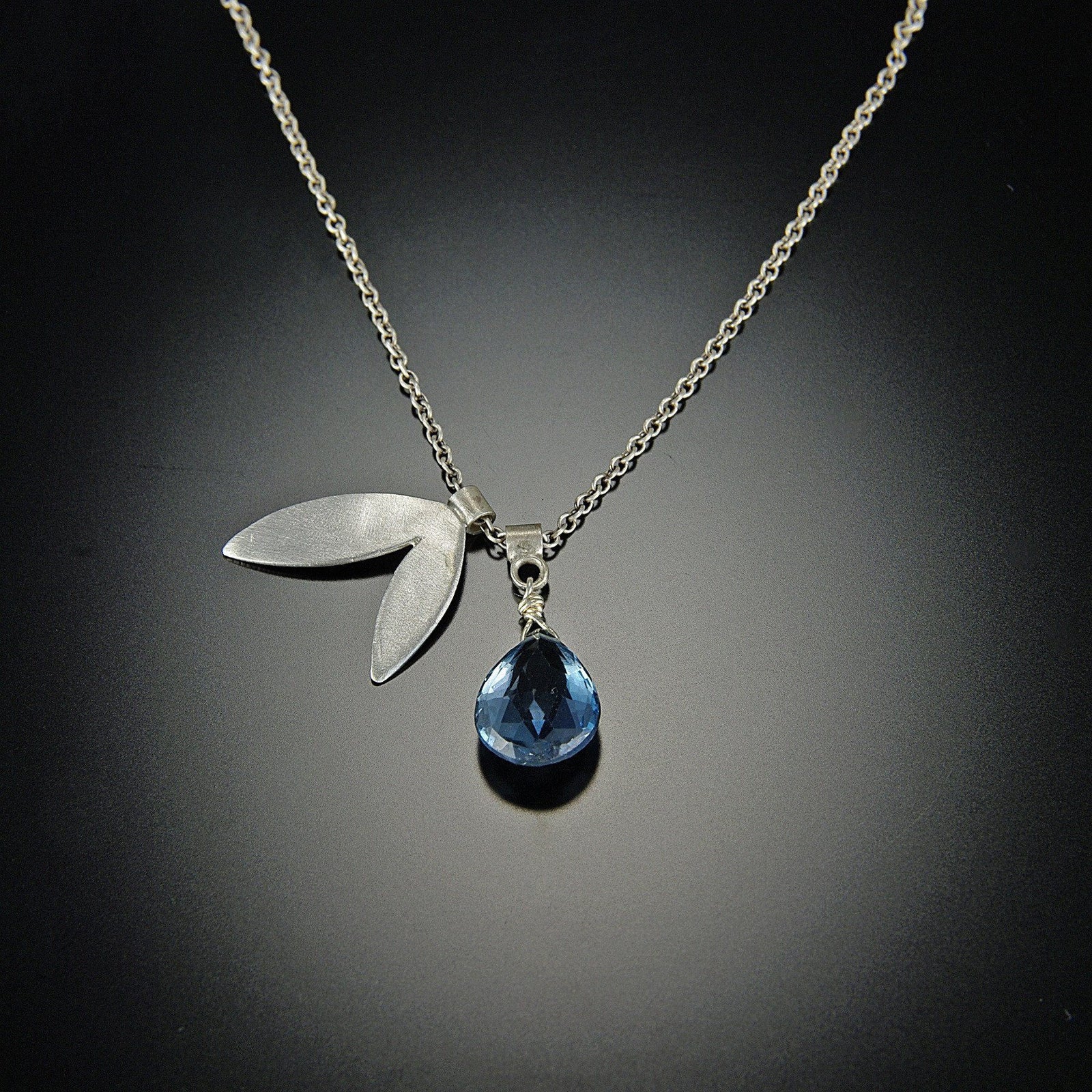 London Blue Topaz Leaf Charm Necklace