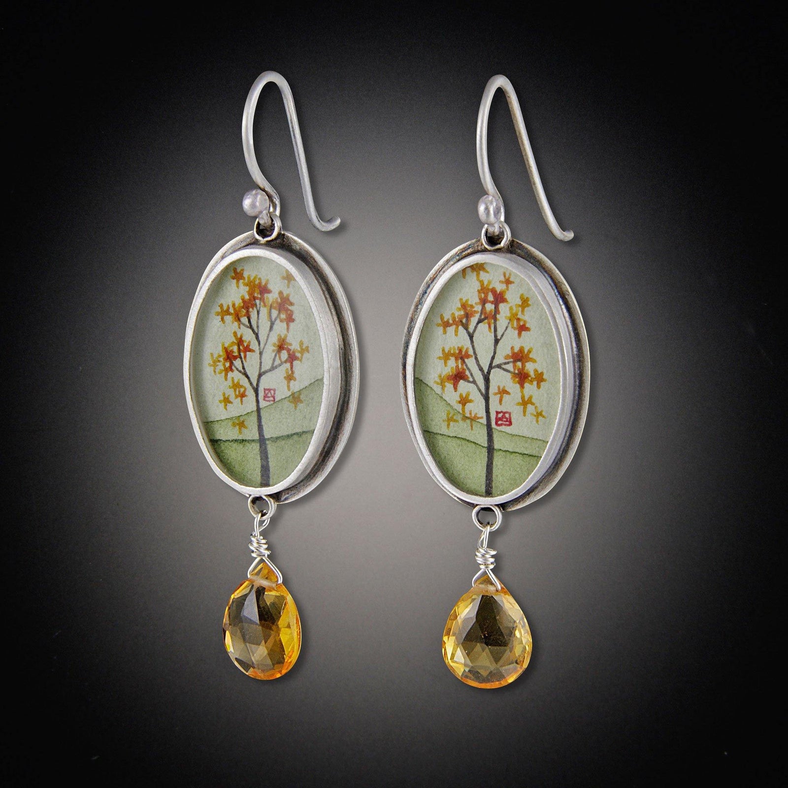 Oval Autumn Maple Earrings