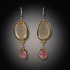 Rose Cut Champagne Quartz and Pink Sapphire Earrings