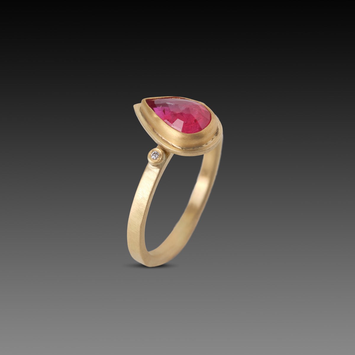 Teardrop Ruby Ring with Diamond Dots