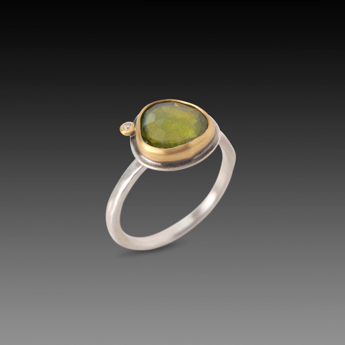 Vesuvianite Ring with Diamond Dot