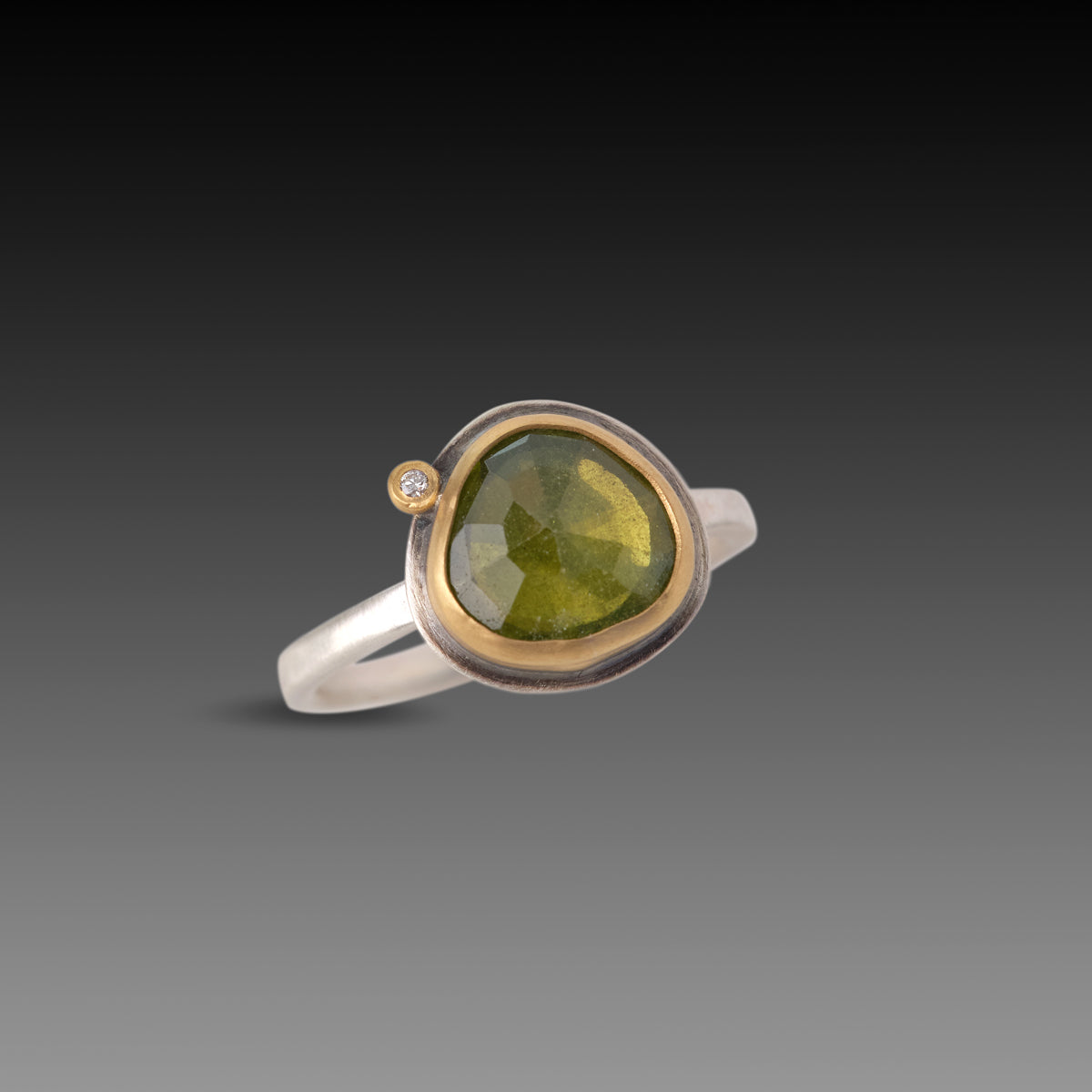 Vesuvianite Ring with Diamond Dot