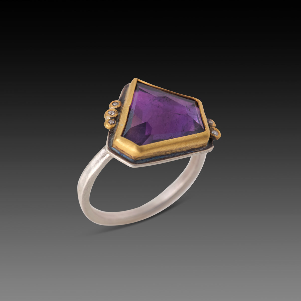 Geometric Amethyst Ring with Five Diamonds