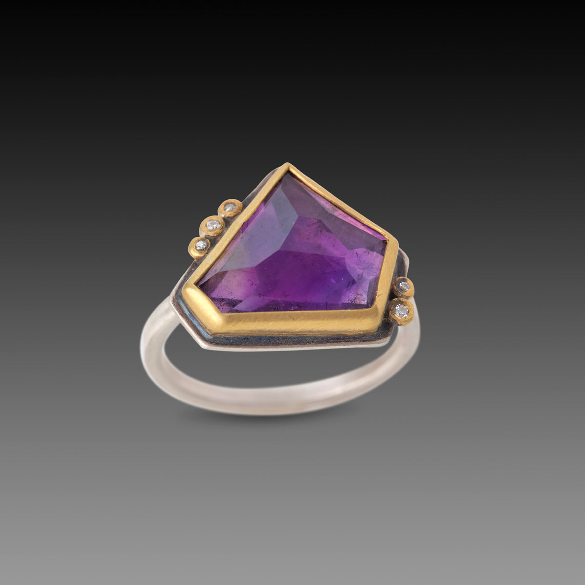 Geometric Amethyst Ring with Five Diamonds