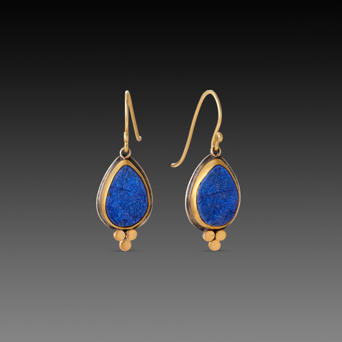 Lapis Teardrop Earrings with Gold Trios