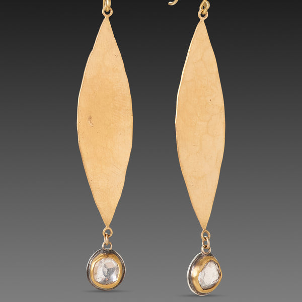 Gold Leaf Earrings with Sapphire Drops