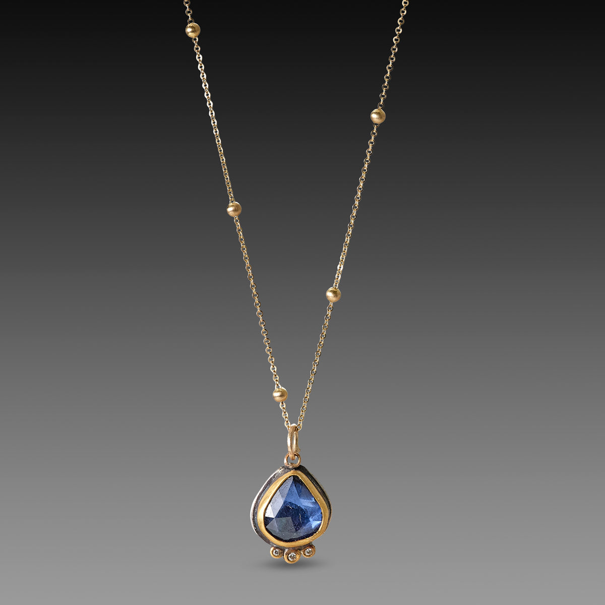 Organic Sapphire Necklace with Diamonds