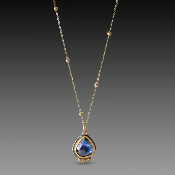 Sapphire Teardrop Necklace with Diamonds