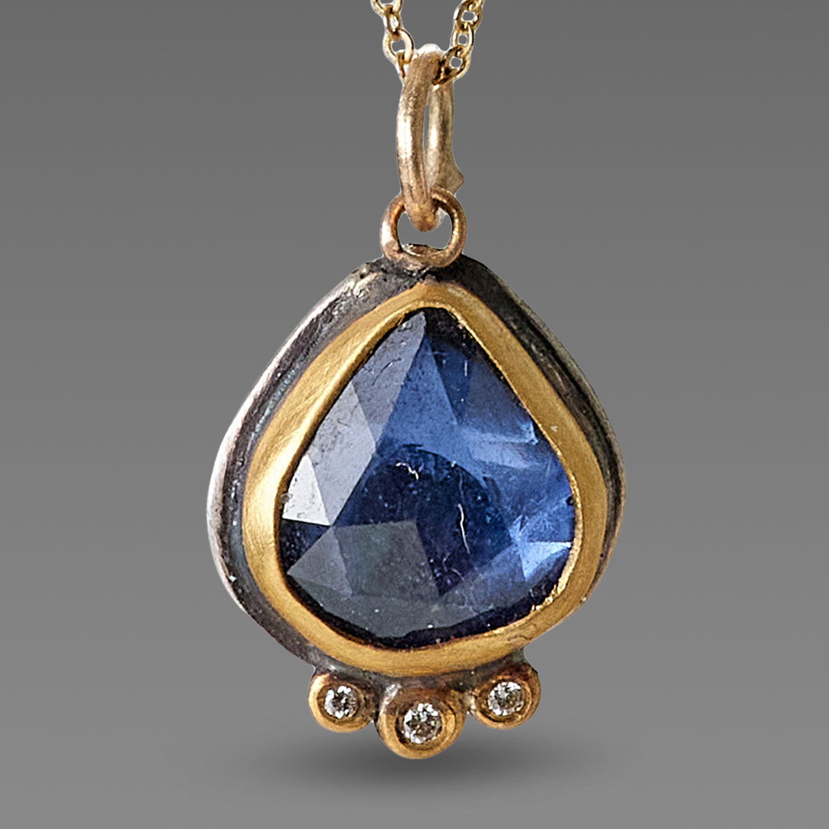 Sterling Silver Lab-Created Blue & White Sapphire Teardrop Pendant Necklace