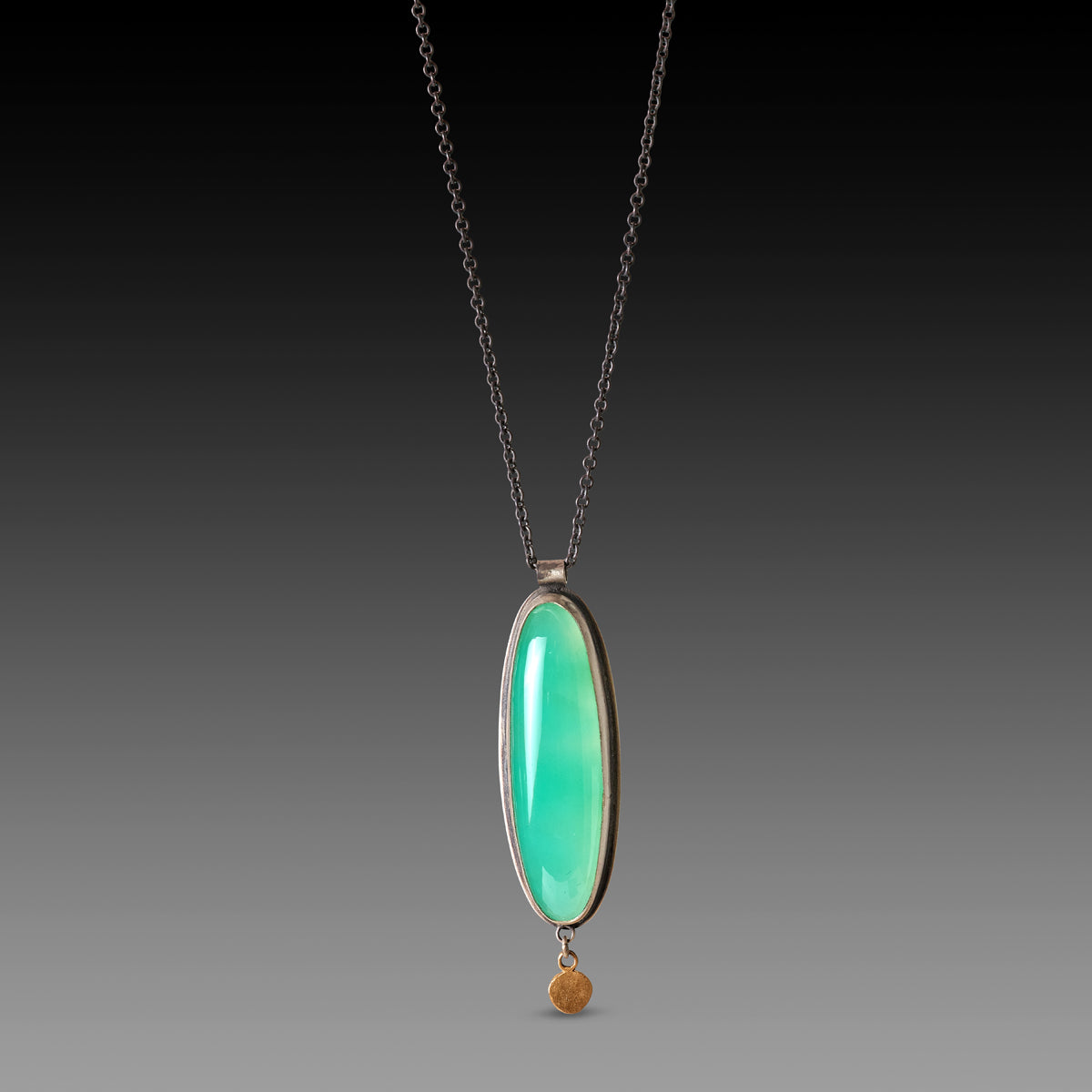 Oval Chrysoprase Necklace with Gold Drop