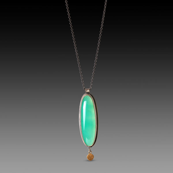 Oval Chrysoprase Necklace with Gold Drop