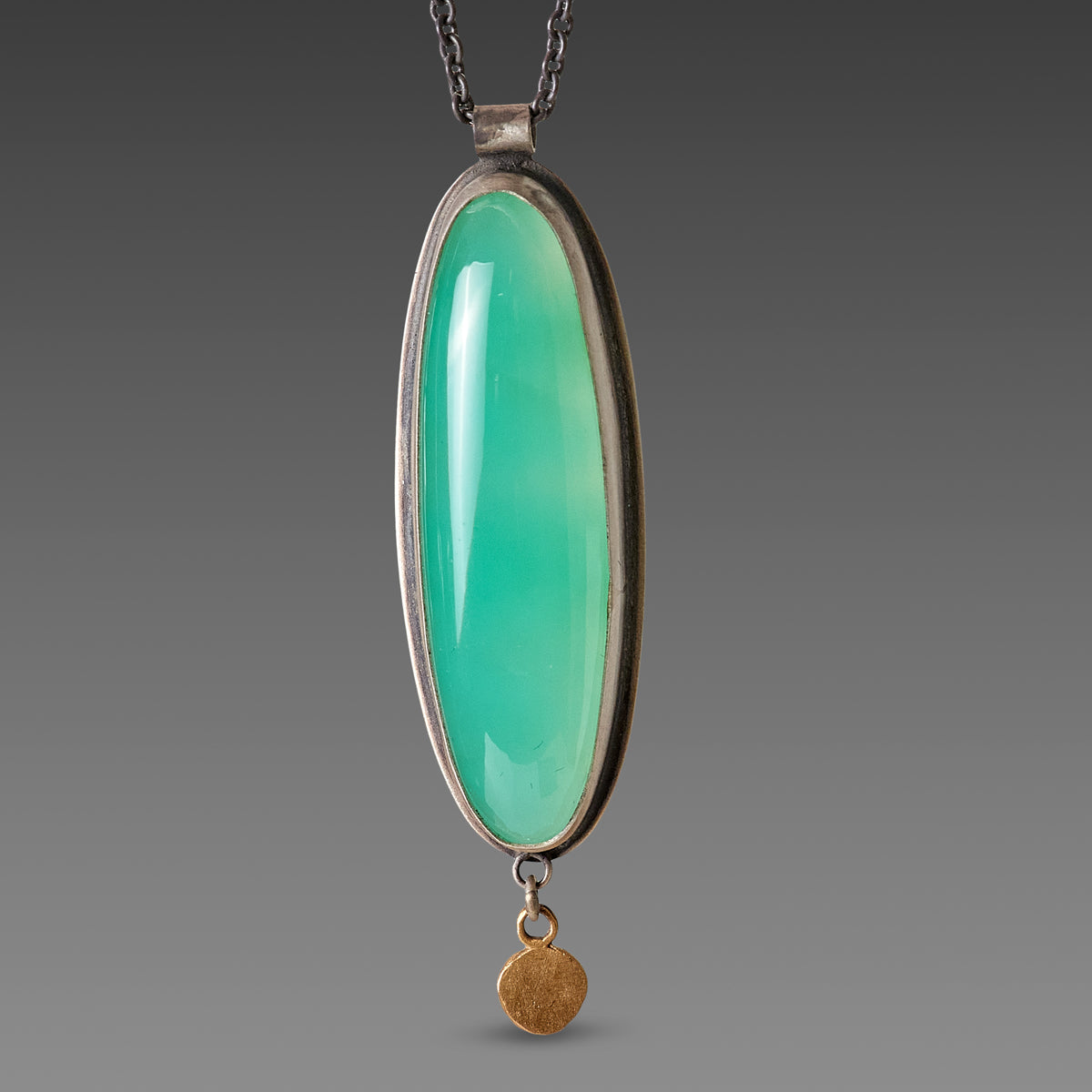 Oval Chrysoprase Necklace with Gold Drop