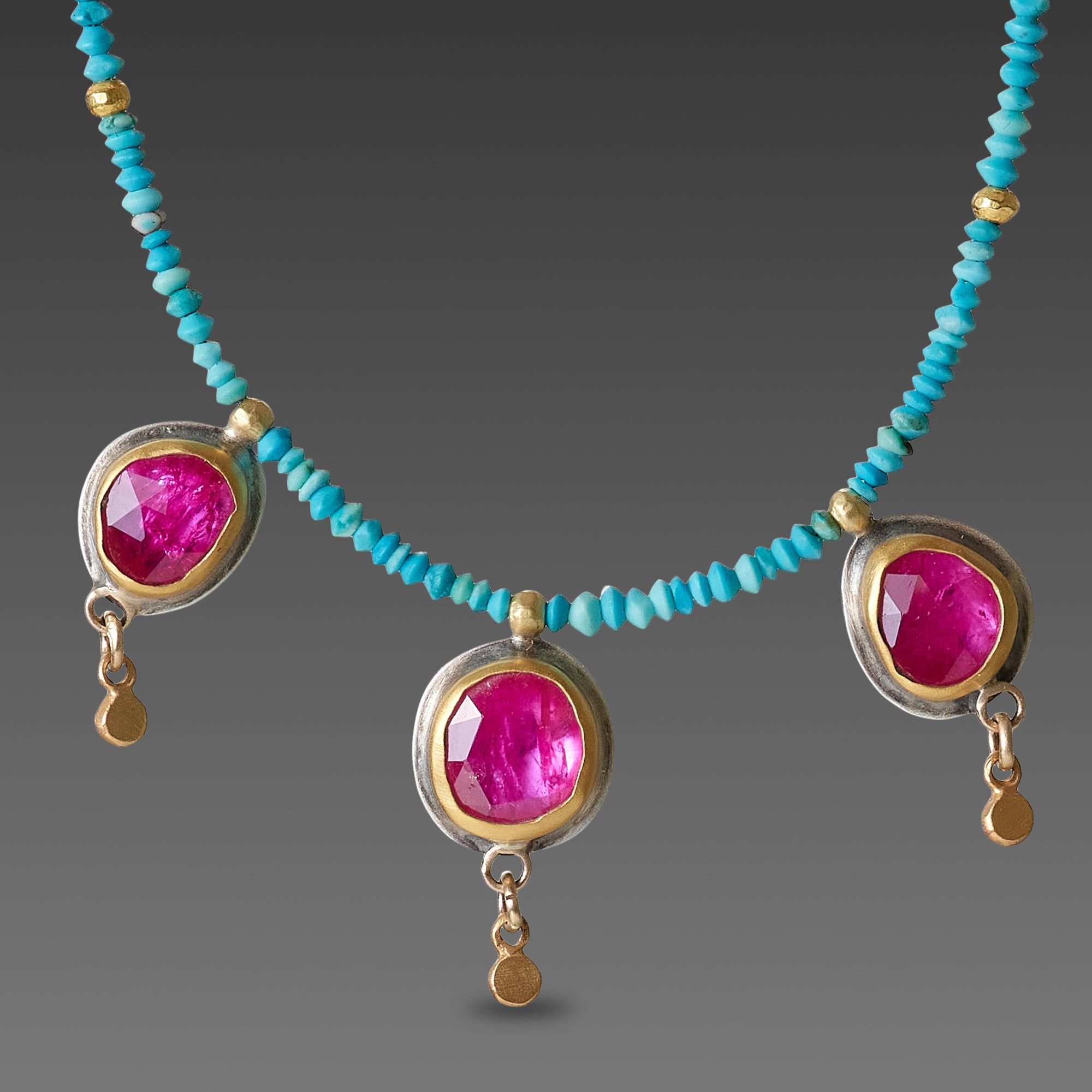 Turquoise Beaded Necklace with Rubies