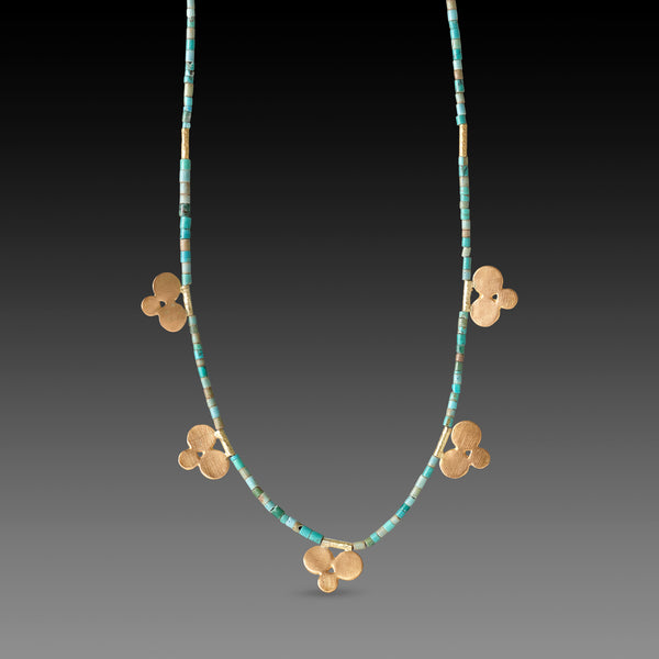 Turquoise Bead Necklace with Five 22k Trios