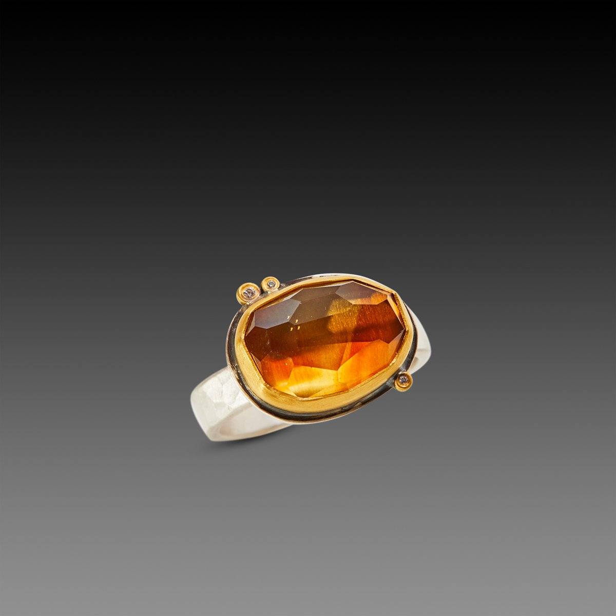 Citrine Ring with Diamond Dots