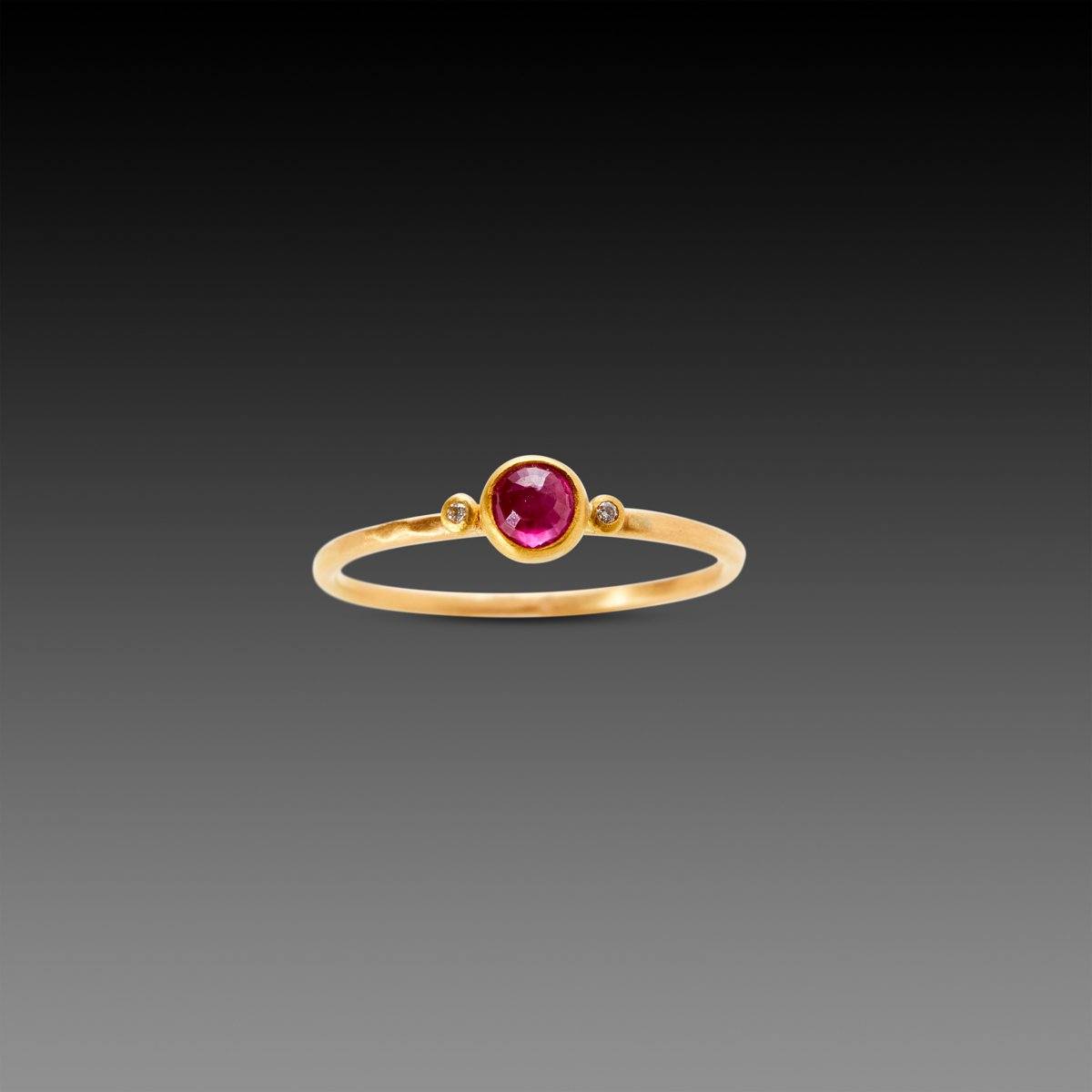 Tiny Ruby Ring with Two Diamond Dots